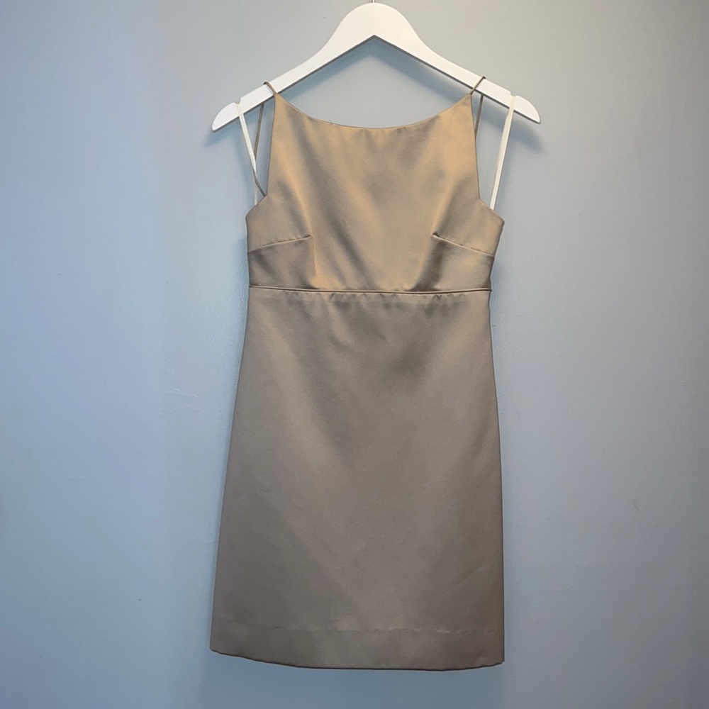 Champagne high neck, mini dress, spaghetti strap, open back